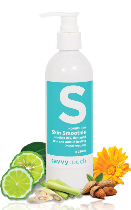Skin Smoothie - Savvy Touch natural healing & hydrating of the skin. We have added in Almond oil, Grape Seed Oil, Jojoba Oil & Glycerine (plant based) to make the "best product even better" Added benefits may include more hydration, more protection against UV radiation damage, added natural healing. More antioxidant protection.