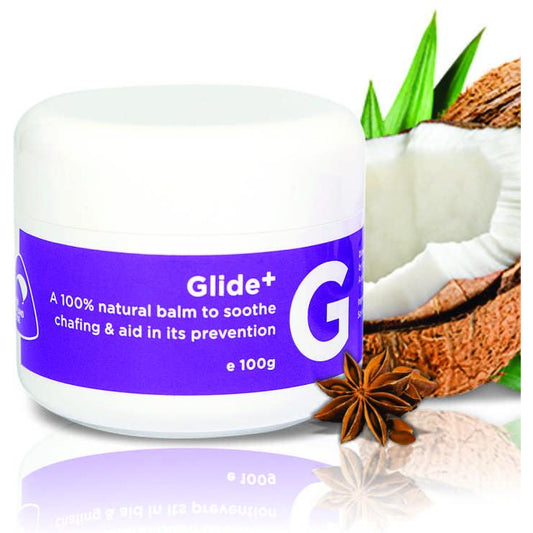GLIDE+ Balm - Savvy Touch This 100% natural balm is a "must have" for all sports people and especially runners (chafe areas, blisterTs, shin splints) cyclists the best chamois balm, Tri athletes love it one balm for all disciplines.(100% wetsuit safe will not damage clothing)  Massage therapists, "scrapers", Physiotherapists absolutely love the Glide+ to "work" with. Like all savvy Touch products it is super concentrated. A little goes a long way. 